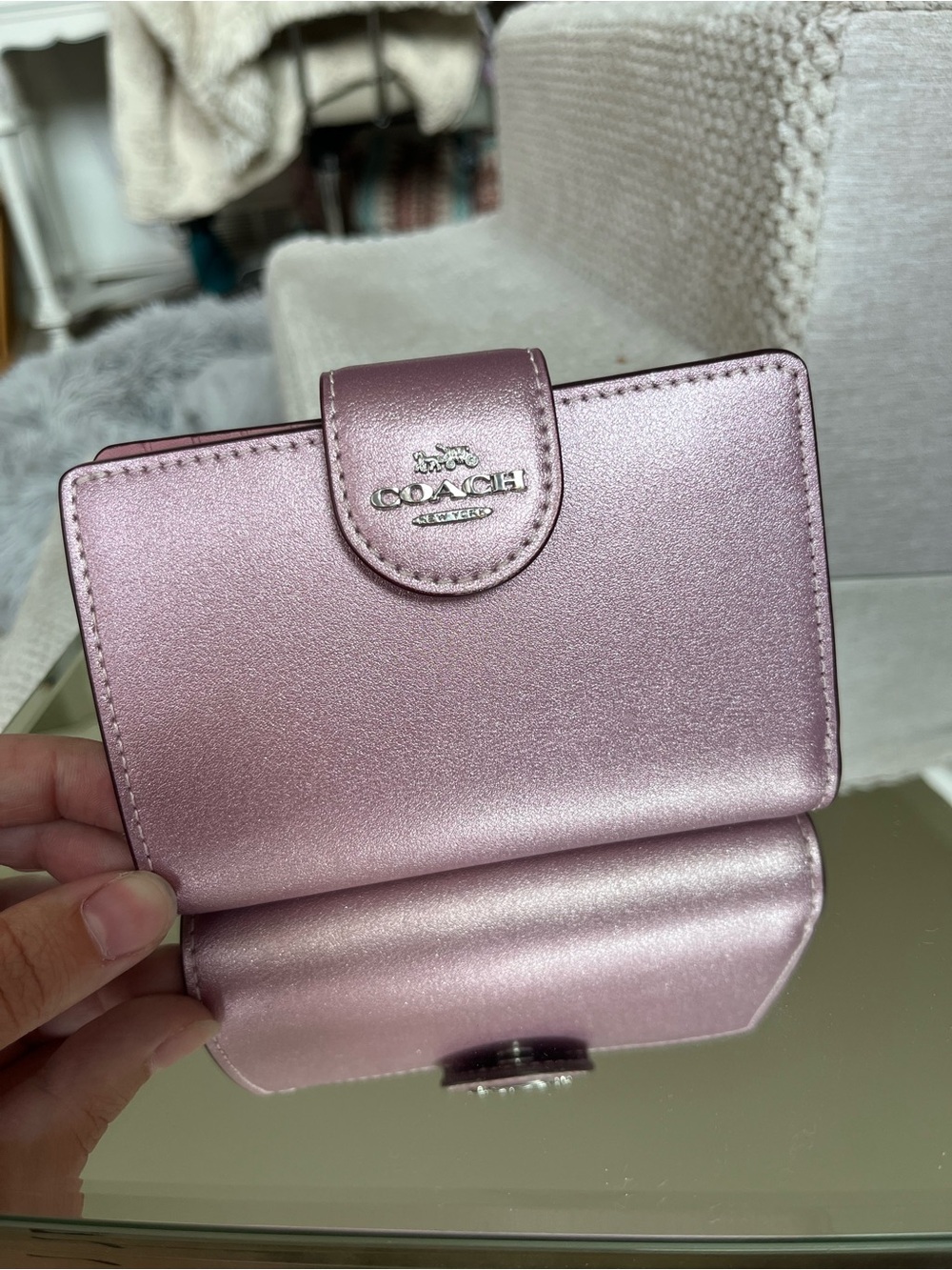Coach Metallic Rose Pink Compact Wallet